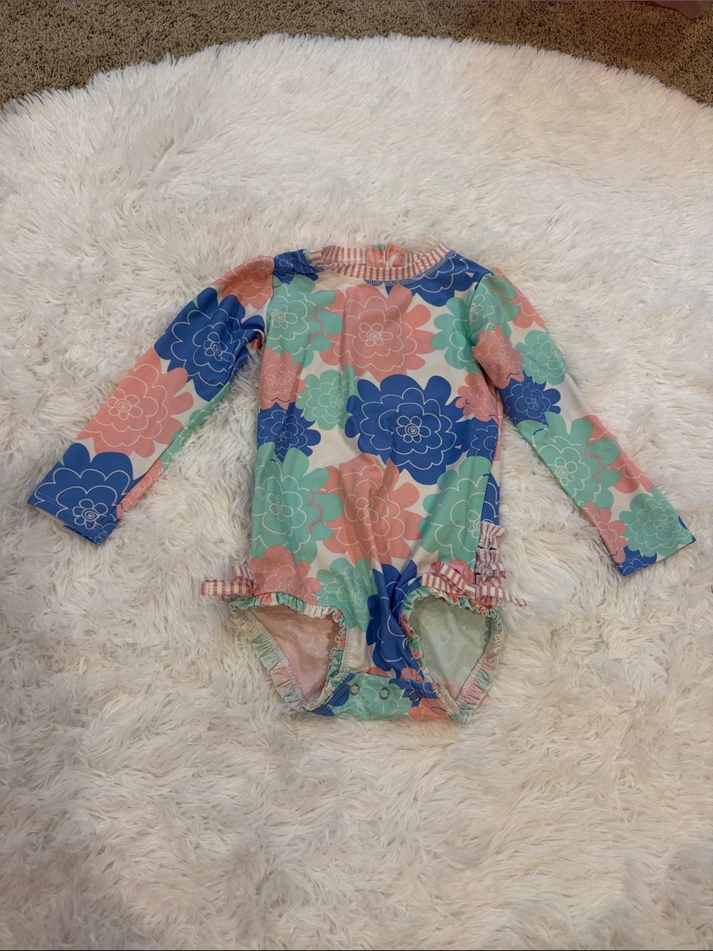 Ruffle Butts Long-Sleeve Floral One-Piece Swimsuit in Blue, Pink & Mint